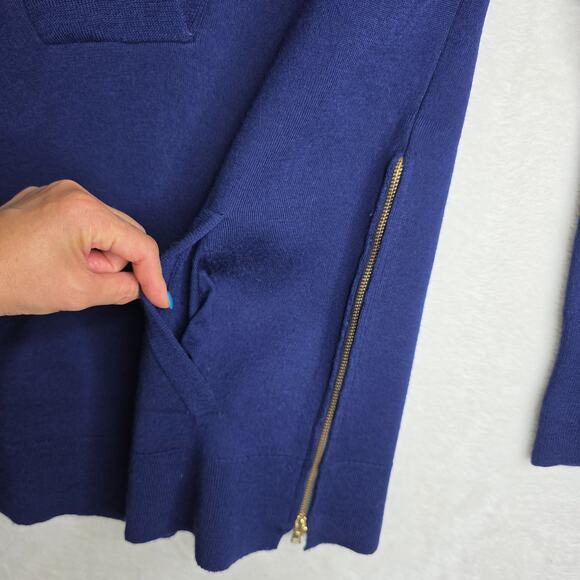 J.Crew Collection SzSm Shawl Bonded Wool Popover Navy Side Zips Sweater Simple - Picture 14 of 16